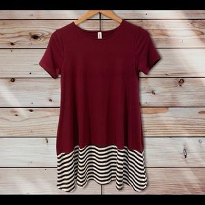 New Burgundy Tunic Top Shirt w/ Stripes & Pockets